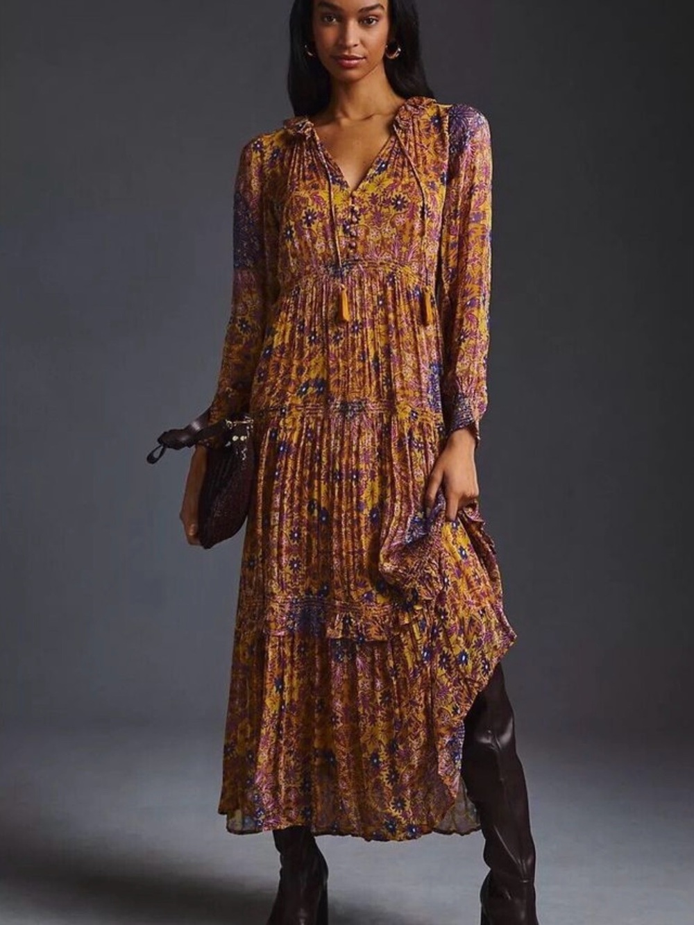 Anthropologie The Marais Printed Chiffon Maxi Dress MP